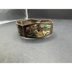 Sterling JPH Mexico Sterling Silver 925 Abalone Inlay Bangle Link Bracelet Sz 7